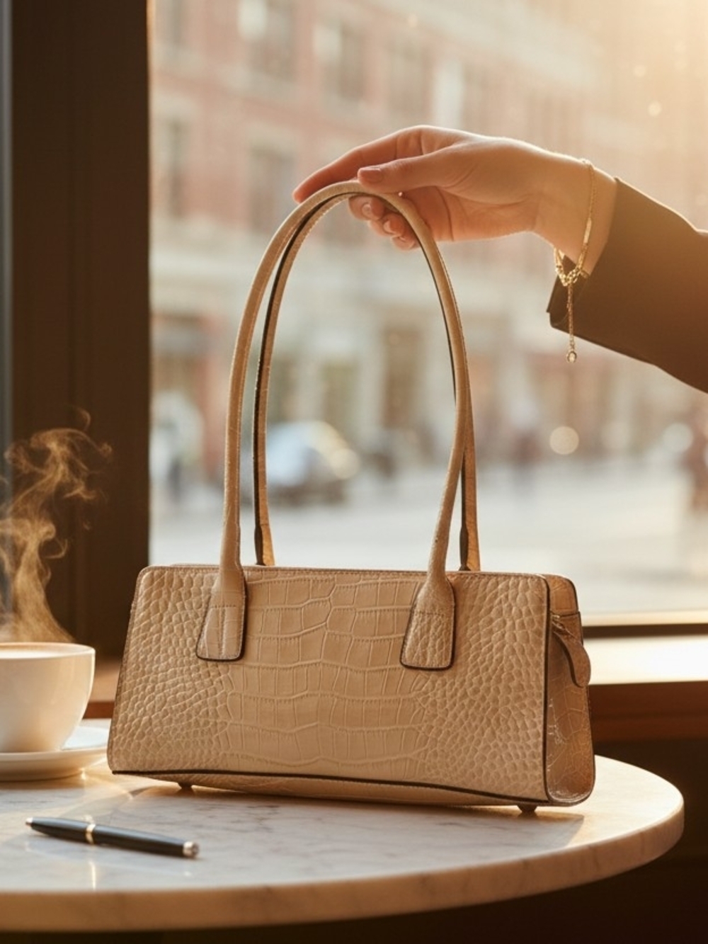 Ricki's Croc Pattern Purse/Bag in Light Taupe